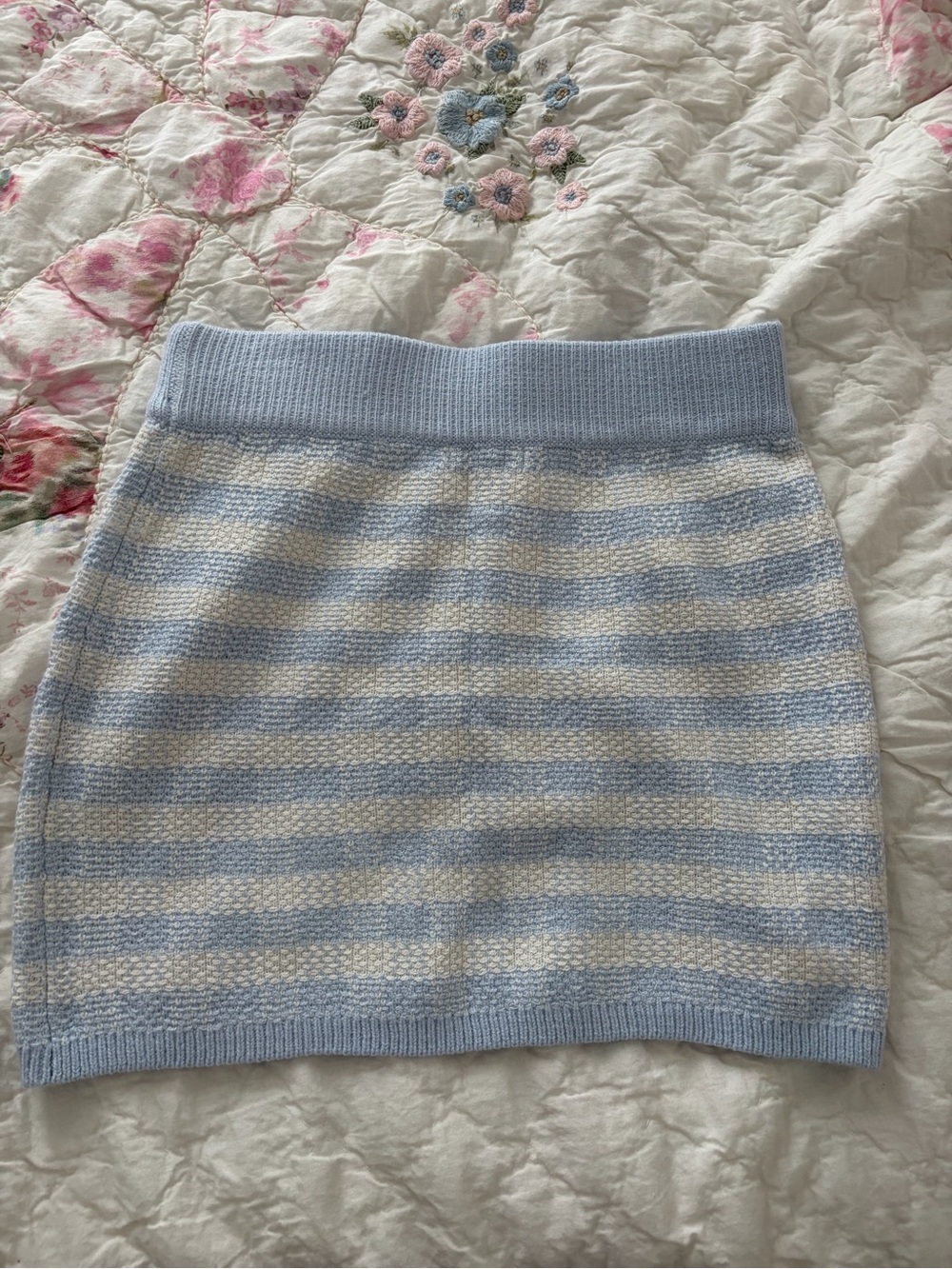 Aqua Striped Knit Swim Coverup Skirt in Light Blue and Cream